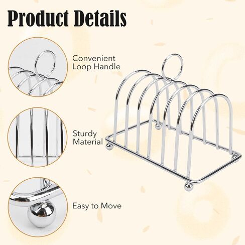 JIABEIUS Toast Rack, 6 Slice Bread Holder, Stainless Steel Toast Holder Stand with Ball Feet and Carry Handle (Silver) in Kuwait