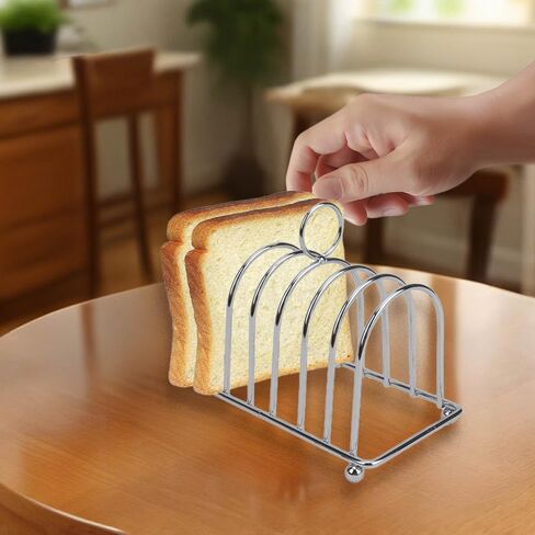 JIABEIUS Toast Rack, 6 Slice Bread Holder, Stainless Steel Toast Holder Stand with Ball Feet and Carry Handle (Silver) in Kuwait