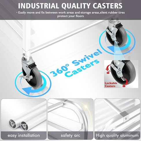 رف صينية الكعك، رف مخبوزات 20 طبقة مع عجلات، رف صينية من الألومنيوم ورف سرعة للصفائح الكاملة/نصف، 26 × 20 × 70، للمنزل والمطبخ، والمطاعم in Kuwait