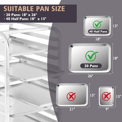 رف صينية الكعك، رف مخبوزات 20 طبقة مع عجلات، رف صينية من الألومنيوم ورف سرعة للصفائح الكاملة/نصف، 26 × 20 × 70، للمنزل والمطبخ، والمطاعم in Kuwait