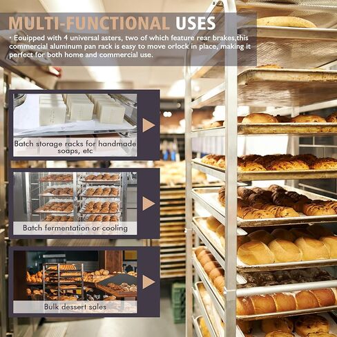 رف صينية الكعك، رف مخبوزات 20 طبقة مع عجلات، رف صينية من الألومنيوم ورف سرعة للصفائح الكاملة/نصف، 26 × 20 × 70، للمنزل والمطبخ، والمطاعم in Kuwait