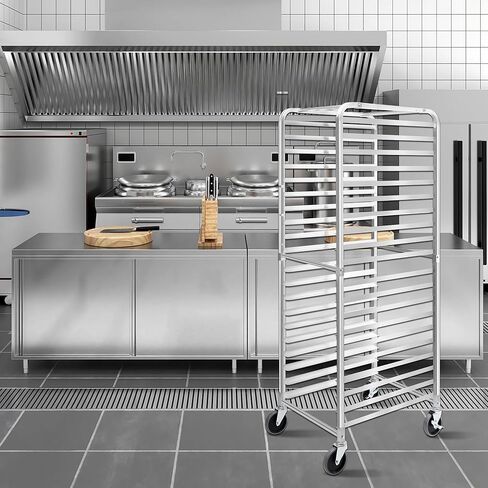 رف صينية الكعك، رف مخبوزات 20 طبقة مع عجلات، رف صينية من الألومنيوم ورف سرعة للصفائح الكاملة/نصف، 26 × 20 × 70، للمنزل والمطبخ، والمطاعم in Kuwait