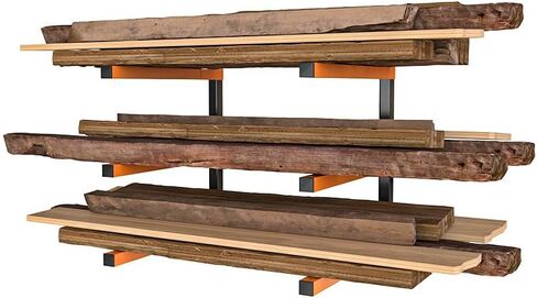 رفوف معدنية من INM، برتقالي وأسود، رف خشبي ثلاثي الطبقات، سعة تحميل 110 رطل لكل ذراع، ارتفاع 44 سم × طول 40 سم، هيكل فولاذي عالي التحمل in Kuwait