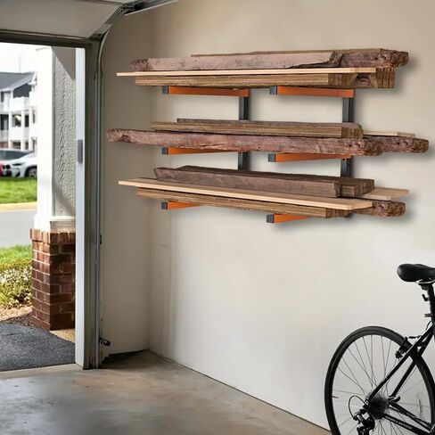 رفوف معدنية من INM، برتقالي وأسود، رف خشبي ثلاثي الطبقات، سعة تحميل 110 رطل لكل ذراع، ارتفاع 44 سم × طول 40 سم، هيكل فولاذي عالي التحمل in Kuwait