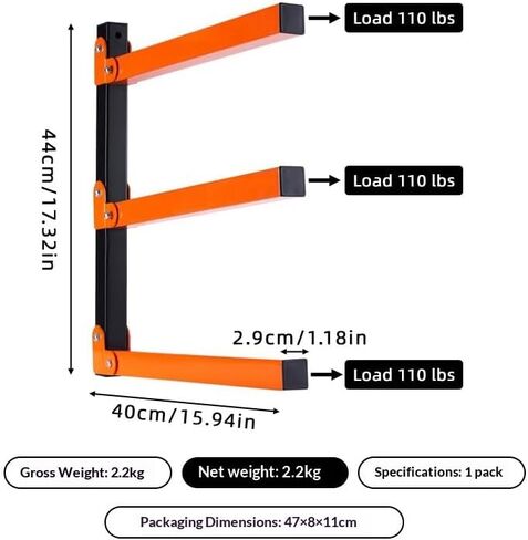 رفوف معدنية من INM، برتقالي وأسود، رف خشبي ثلاثي الطبقات، سعة تحميل 110 رطل لكل ذراع، ارتفاع 44 سم × طول 40 سم، هيكل فولاذي عالي التحمل in Kuwait