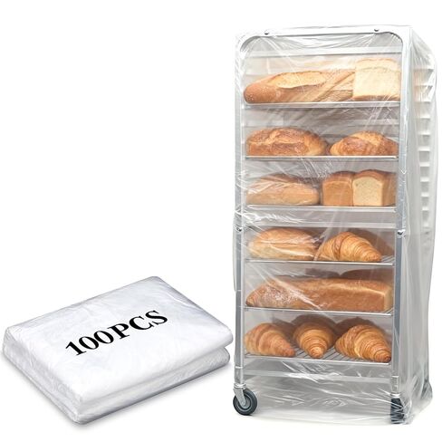 100 Pack Disposable Bun Pan Rack Covers, 53"x79" Clear Plastic Commercial Grade Food Safety Covers for Sheet Pans and Wire Racks in Kuwait