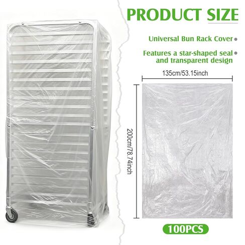 100 Pack Disposable Bun Pan Rack Covers, 53"x79" Clear Plastic Commercial Grade Food Safety Covers for Sheet Pans and Wire Racks in Kuwait
