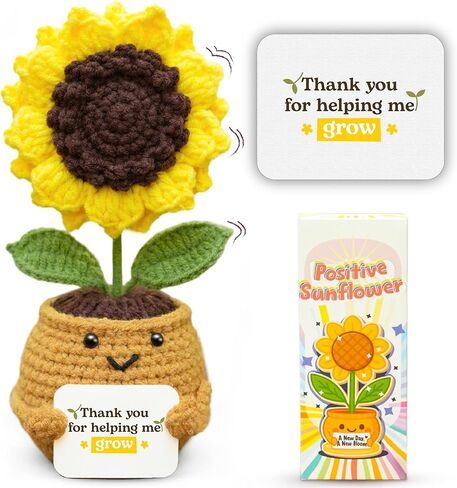 الكروشيه الإيجابي للعباد الشمس المصنوع يدويًا مع البطاقة - كروشيه إيجابي للعبادة الشمس الكروشيه ، هدية تقدير المعلم - ديكور مكتب التخرج in Kuwait