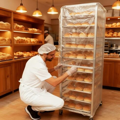 100 Pack Disposable Bun Pan Rack Covers, 53"x79" Clear Plastic Commercial Grade Food Safety Covers for Sheet Pans and Wire Racks in Kuwait