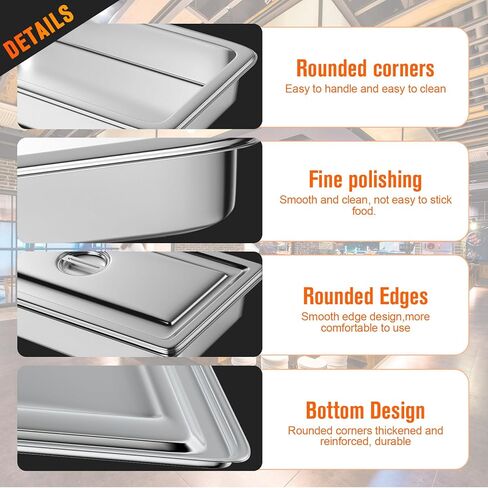 Hotel Pan, Full Size Steam Table Pan 6" Deep Stainless Steam Table Pan with Lid Full Size Food Pan 20.8" L x 13" W Anti Jam Stainless Steel Buffet Pan Commercial Stainless Steel Pan (4 Pack) in Kuwait