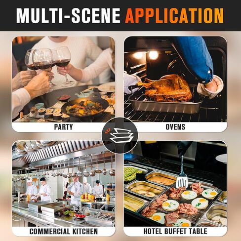 Hotel Pan, Full Size Steam Table Pan 6" Deep Stainless Steam Table Pan with Lid Full Size Food Pan 20.8" L x 13" W Anti Jam Stainless Steel Buffet Pan Commercial Stainless Steel Pan (4 Pack) in Kuwait