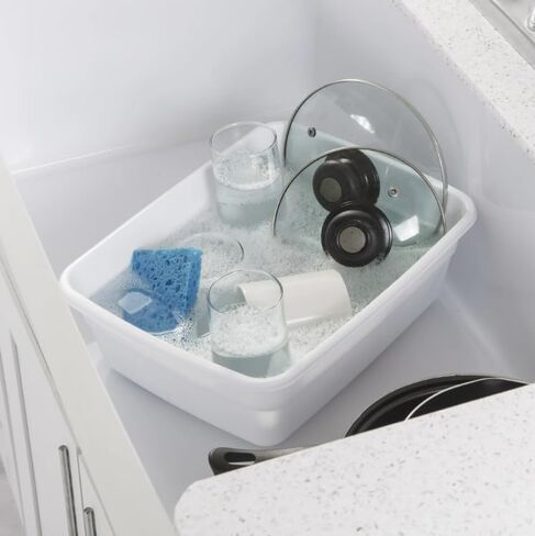 (2 Pack) 8 Qt White Plastic Dishpan, BPA-Free Multi-Purpose Wash Tub for Kitchen Sink, Compact Easy-to-Clean Dish Basin Fits Single/Twin Sinks, Food Safe for Dishes & Produce in Saudi Arabia