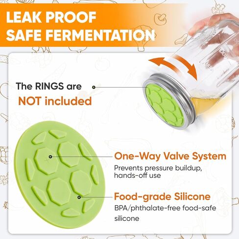 4 قطع من أغطية التخمير السيليكون لبرطمانات الماسون ذات الفم الواسع | صمام قفل الهواء في اتجاه واحد، التجشؤ الذاتي لمخلل الملفوف وبادئ العجين المخمر والبروبيوتيك (براءة اختراع) in Kuwait