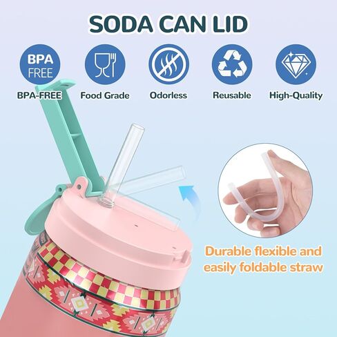 4 Pack Soda Can Lids with Straw, 4 Color Can Covers for Soda with Reusable BPA-Free, Can Lid Built w/ 3 Sizes Fits for S/M/L Sizes, Can Lids Soda w/Straw Brush Cans for Seltzer, Beer, Juice, Seltzer in Saudi Arabia