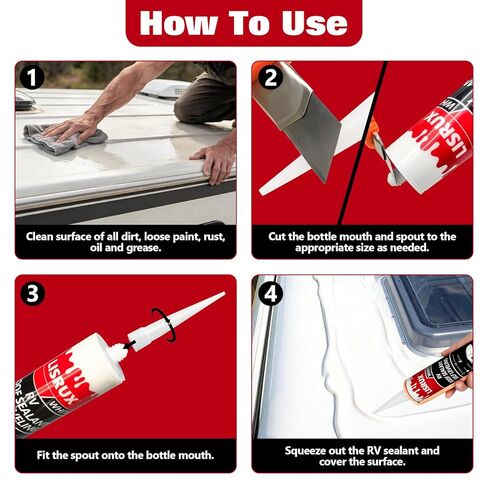6 عبوات من مادة مانعة للتسرب لسقف RV، مادة مانعة للتسرب ذاتية التسوية لأسطح RV، مادة مانعة للتسرب بيضاء مضادة للماء للتخييم والمقطورة والمنزل المتنقل in Kuwait