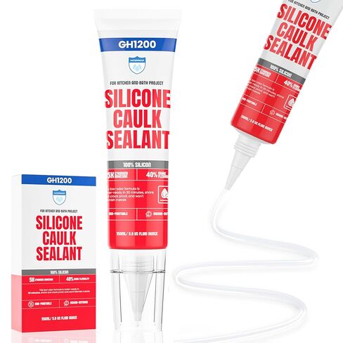 GH1200 White Silicone Sealant - 150 ML/5 FL Oz Waterproof Sealant for Kitchen & Bathroom - Shrink & Crack Proof Silicone Caulk - Indoor & Outdoor Use Sealant - Strong Formula Silicone Adhesive Tube in Kuwait