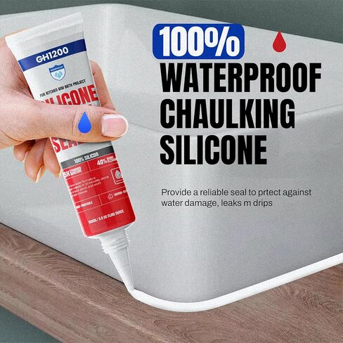 GH1200 White Silicone Sealant - 150 ML/5 FL Oz Waterproof Sealant for Kitchen & Bathroom - Shrink & Crack Proof Silicone Caulk - Indoor & Outdoor Use Sealant - Strong Formula Silicone Adhesive Tube in Kuwait