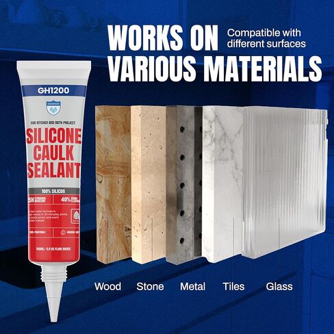 GH1200 White Silicone Sealant - 150 ML/5 FL Oz Waterproof Sealant for Kitchen & Bathroom - Shrink & Crack Proof Silicone Caulk - Indoor & Outdoor Use Sealant - Strong Formula Silicone Adhesive Tube in Kuwait