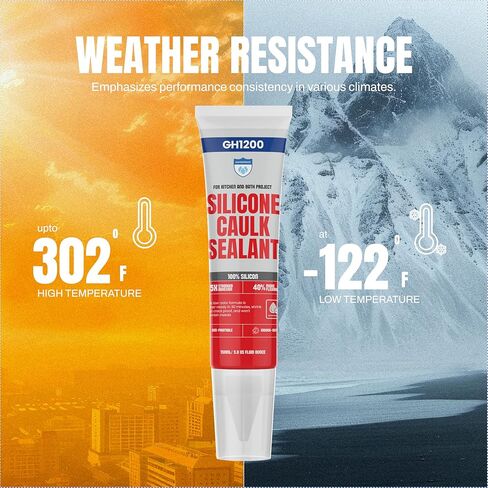 GH1200 White Silicone Sealant - 150 ML/5 FL Oz Waterproof Sealant for Kitchen & Bathroom - Shrink & Crack Proof Silicone Caulk - Indoor & Outdoor Use Sealant - Strong Formula Silicone Adhesive Tube in Kuwait