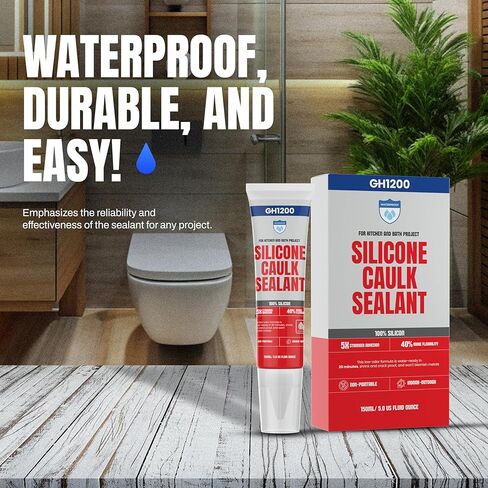 GH1200 White Silicone Sealant - 150 ML/5 FL Oz Waterproof Sealant for Kitchen & Bathroom - Shrink & Crack Proof Silicone Caulk - Indoor & Outdoor Use Sealant - Strong Formula Silicone Adhesive Tube in Kuwait