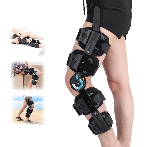 Hinged ROM Knee Brace with Adjustable Locking Dial 0°-120° | Post Surgery Knee Immobilizer & Stabilizer for ACL, Meniscus Tear Recovery | Medical Grade Orthopedic Support with Quick Release Buckle | Fits Men & Women, Left or Right Leg in Saudi Arabia