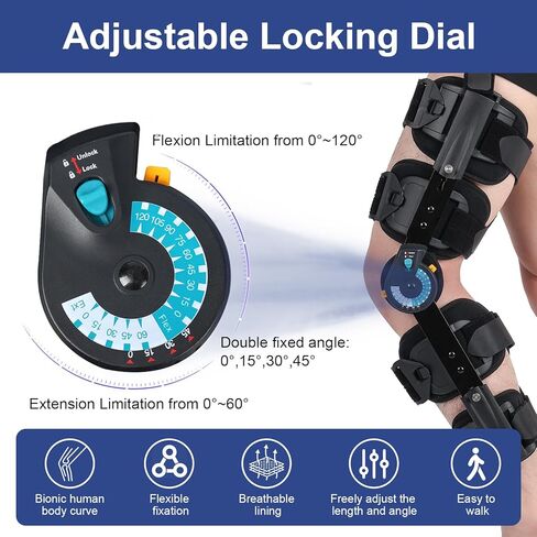Hinged ROM Knee Brace with Adjustable Locking Dial 0°-120° | Post Surgery Knee Immobilizer & Stabilizer for ACL, Meniscus Tear Recovery | Medical Grade Orthopedic Support with Quick Release Buckle | Fits Men & Women, Left or Right Leg in Saudi Arabia