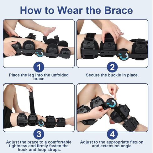 Hinged ROM Knee Brace with Adjustable Locking Dial 0°-120° | Post Surgery Knee Immobilizer & Stabilizer for ACL, Meniscus Tear Recovery | Medical Grade Orthopedic Support with Quick Release Buckle | Fits Men & Women, Left or Right Leg in Saudi Arabia