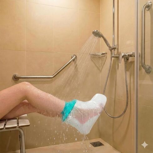 غطاء حذاء الدش من CIVJET مقاوم للماء للقدم - غطاء مصبوب للقدم بعد الجراحة، غطاء دش قابل لإعادة الاستخدام للقدم المكسورة، وإصابة الكاحل، والعناية بالجروح - واقي مقاوم للماء للساق والقدم للخفاش البالغ in Kuwait