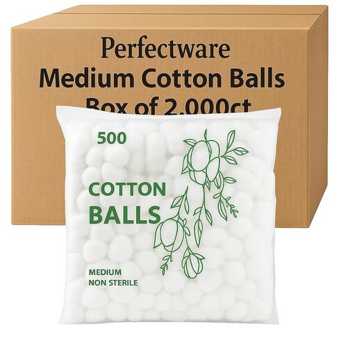 Perfectware Medium Size Cotton Balls – Soft, Absorbent, Non-Sterile 100% Pure Cotton for Beauty, First Aid, and Household Use – Pack of 500ct in Kuwait