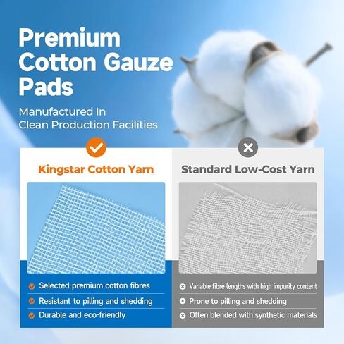 100 قطعة من وسادات الشاش المعقمة مقاس 4x4 بوصة و12 طبقة، 100% قطن 4x4، إسفنجات شاش عالية الامتصاص للعناية بالجروح، شاش معقم بدرجة المستشفى للإسعافات الأولية والضمادات الجراحية in Kuwait