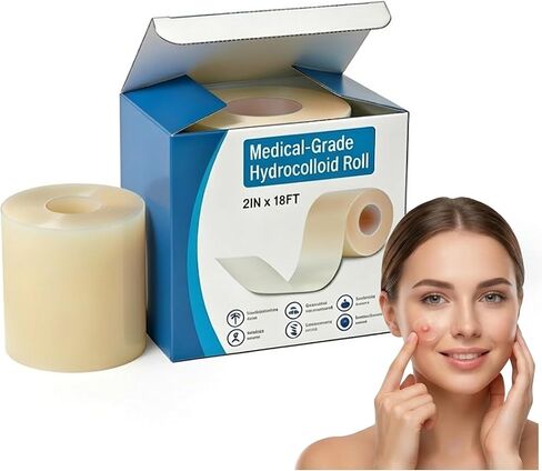 لفة غرواني مائي، ضمادات غرواني مائي للعناية بالجروح، 2 بوصة × 18 قدم، رقعة غرواني مائي مقطوعة حسب الحجم، ذاتية اللصق مرنة ومقاومة للماء للحروق والبثور والعناية بحب الشباب in Kuwait