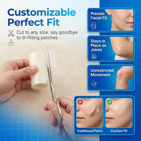 لفة غرواني مائي، ضمادات غرواني مائي للعناية بالجروح، 2 بوصة × 18 قدم، رقعة غرواني مائي مقطوعة حسب الحجم، ذاتية اللصق مرنة ومقاومة للماء للحروق والبثور والعناية بحب الشباب in Kuwait