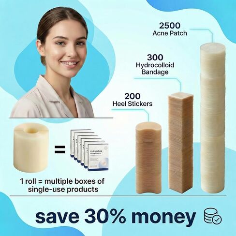 لفة غرواني مائي، ضمادات غرواني مائي للعناية بالجروح، 2 بوصة × 18 قدم، رقعة غرواني مائي مقطوعة حسب الحجم، ذاتية اللصق مرنة ومقاومة للماء للحروق والبثور والعناية بحب الشباب in Kuwait