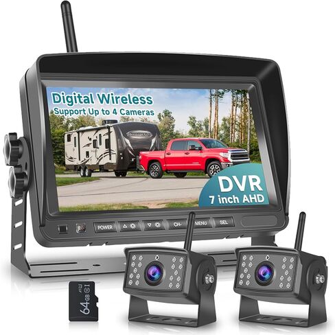 Digital Wireless Backup Camera 7" IPS Monitor Kit AHD Rear View Camera Waterproof Night Vision DVR Recording, Sellrich Wireless Reverse Camera 12V-36V for Truck/Trailer/RV/Camper/Excavator/Caravan in Saudi Arabia