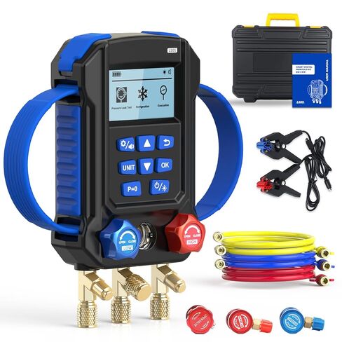 Digital Manifold HVAC Gauge Set,95 Refrigerants Dual Pressure&Temp Test with Temperature Clips and Hoses Vacuum AC Gauges for R454B R1234YF R134A R404A R410A R32 in Kuwait