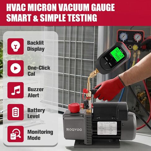 مقياس فراغ رقمي، جهاز قياس فراغ ميكرون مع 11 وحدة، 7/16 بوصة - 20 UNF، نطاق HVAC 0-75000 ميكرون، بما في ذلك تركيب SAE 1/4 بوصة وموصل T، البطارية غير متضمنة in Kuwait