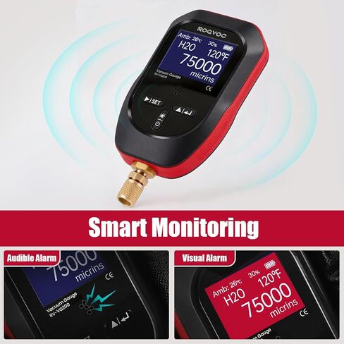 مقياس فراغ رقمي، جهاز قياس فراغ ميكرون مع 11 وحدة، 7/16 بوصة - 20 UNF، نطاق HVAC 0-75000 ميكرون، بما في ذلك تركيب SAE 1/4 بوصة وموصل T، البطارية غير متضمنة in Kuwait