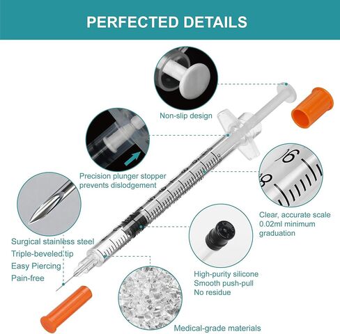 U-100 syringes with needle - 1ml 31G ( 31 gauge ) 5/16 inch syringe with needles scale in 100 units , 1 ml / 1cc Pack of 30 ( 30 Pcs ) in Kuwait