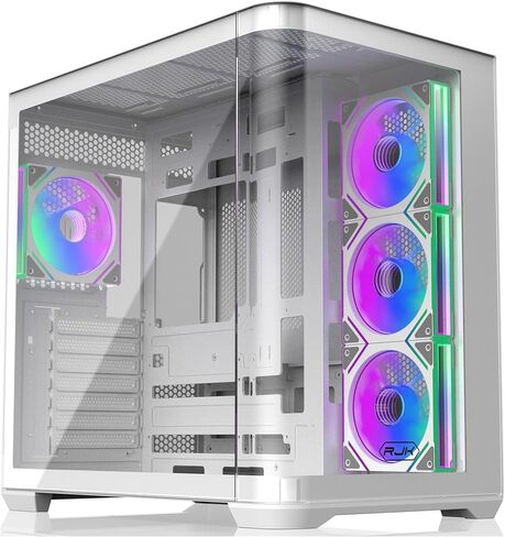 RAIJINTEK ATREUS BT4 Black Mid-Tower E-ATX PC Case, Curved Glass Front & Side Panels, 4 x 120mm Infinity Mirror ARGB PWM Fans, High-Airflow, Vertical & Horizontal GPU Support (0R20B00255) in Kuwait