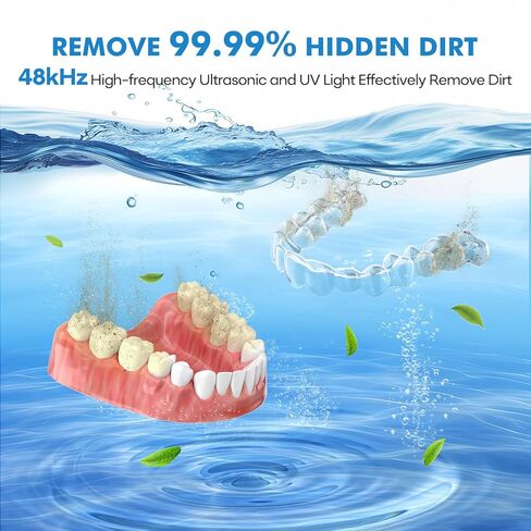 Upgraded Ultrasonic Retainer Cleaner Machine, 48kHz Ultrasonic Dentures Cleaner for Mouth Guards, Braces, Aligner, Toothbrush & Jewelry, 200ML Capacity, Black in Kuwait