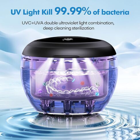Upgraded Ultrasonic Retainer Cleaner Machine, 48kHz Ultrasonic Dentures Cleaner for Mouth Guards, Braces, Aligner, Toothbrush & Jewelry, 200ML Capacity, Black in Kuwait