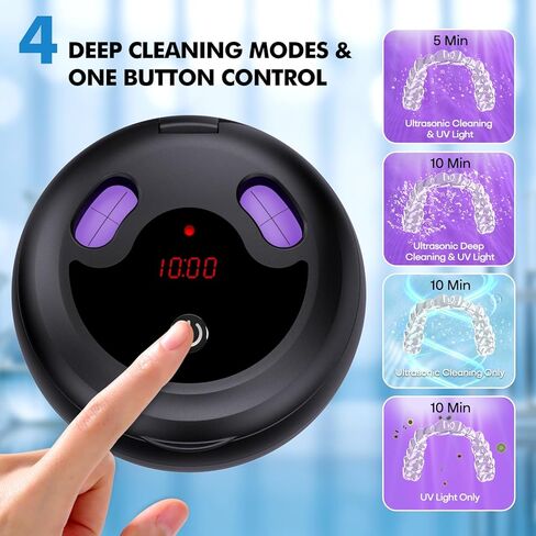 Upgraded Ultrasonic Retainer Cleaner Machine, 48kHz Ultrasonic Dentures Cleaner for Mouth Guards, Braces, Aligner, Toothbrush & Jewelry, 200ML Capacity, Black in Kuwait