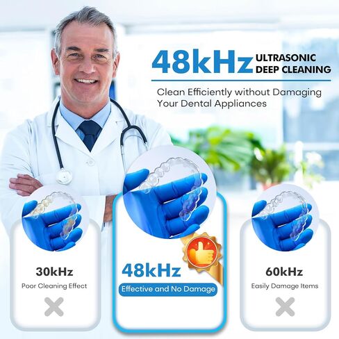 Upgraded Ultrasonic Retainer Cleaner Machine, 48kHz Ultrasonic Dentures Cleaner for Mouth Guards, Braces, Aligner, Toothbrush & Jewelry, 200ML Capacity, Black in Kuwait