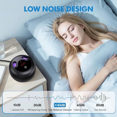 Upgraded Ultrasonic Retainer Cleaner Machine, 48kHz Ultrasonic Dentures Cleaner for Mouth Guards, Braces, Aligner, Toothbrush & Jewelry, 200ML Capacity, Black in Kuwait