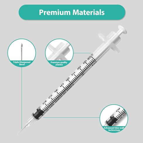محاقن بإبرة، 30 عبوة U-100 1 مل 30 جرام 5/16 بوصة (8 مم) حقنة للاستعمال مرة واحدة، مستلزمات المختبر مغلفة بشكل فردي in Kuwait