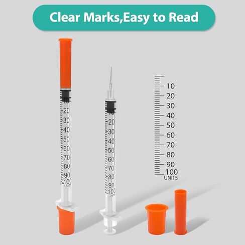 محاقن بإبرة، 30 عبوة U-100 1 مل 30 جرام 5/16 بوصة (8 مم) حقنة للاستعمال مرة واحدة، مستلزمات المختبر مغلفة بشكل فردي in Kuwait