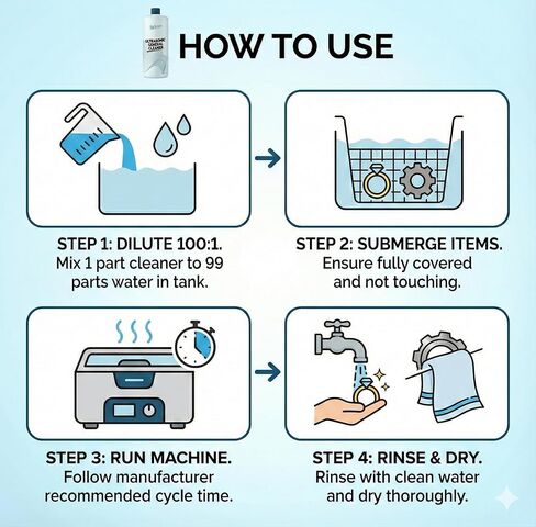 محلول منظف بالموجات فوق الصوتية المركز + قطعة قماش تنظيف مجانية | يجعل 50 جالون. | صنع في الولايات المتحدة الأمريكية | لجميع أجهزة الموجات فوق الصوتية | سائل تنظيف 32 أونصة. in Kuwait