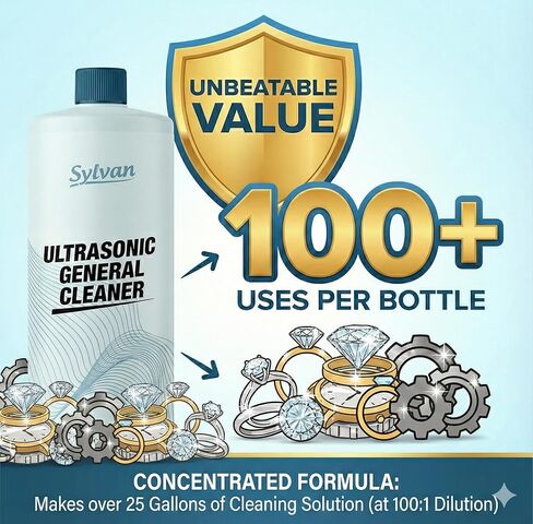 محلول منظف بالموجات فوق الصوتية المركز + قطعة قماش تنظيف مجانية | يجعل 50 جالون. | صنع في الولايات المتحدة الأمريكية | لجميع أجهزة الموجات فوق الصوتية | سائل تنظيف 32 أونصة. in Kuwait