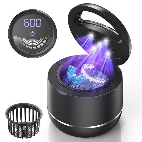 Ultrasonic Retainer Cleaner, 48kHz Denture Cleaner Machine with Dual Mode Digital Timer for Braces, Night Guard, Mouthguard, Toothbrush, Jewelry, 7.8OZ Dental Cleaning Pod in Kuwait