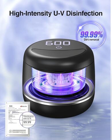 Ultrasonic Retainer Cleaner, 48kHz Denture Cleaner Machine with Dual Mode Digital Timer for Braces, Night Guard, Mouthguard, Toothbrush, Jewelry, 7.8OZ Dental Cleaning Pod in Kuwait